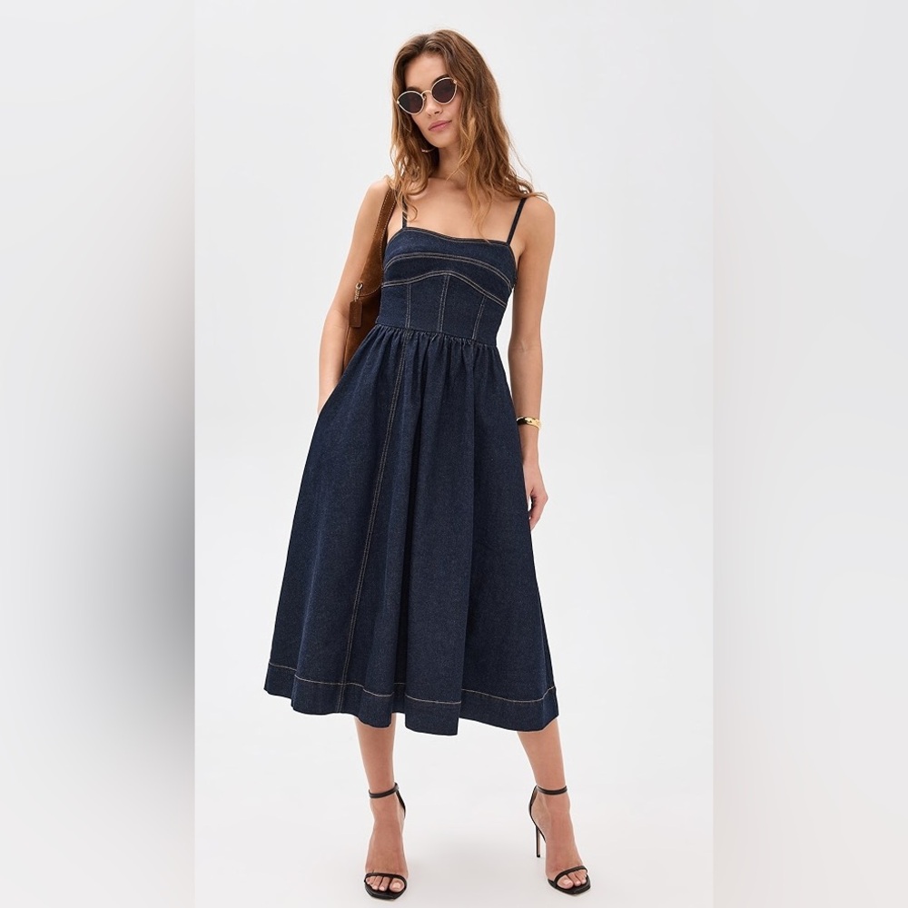 Susana Monaco Dark Indigo Denim Midi Dress with Contrast Stitching